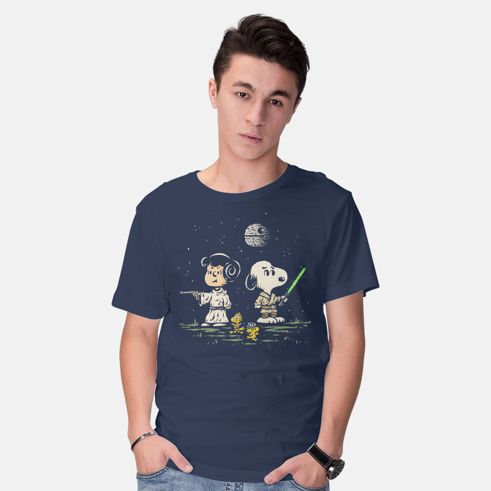 Model wearing navy Kissed By A Rebel – Sci-Fi Graphic T-Shirt