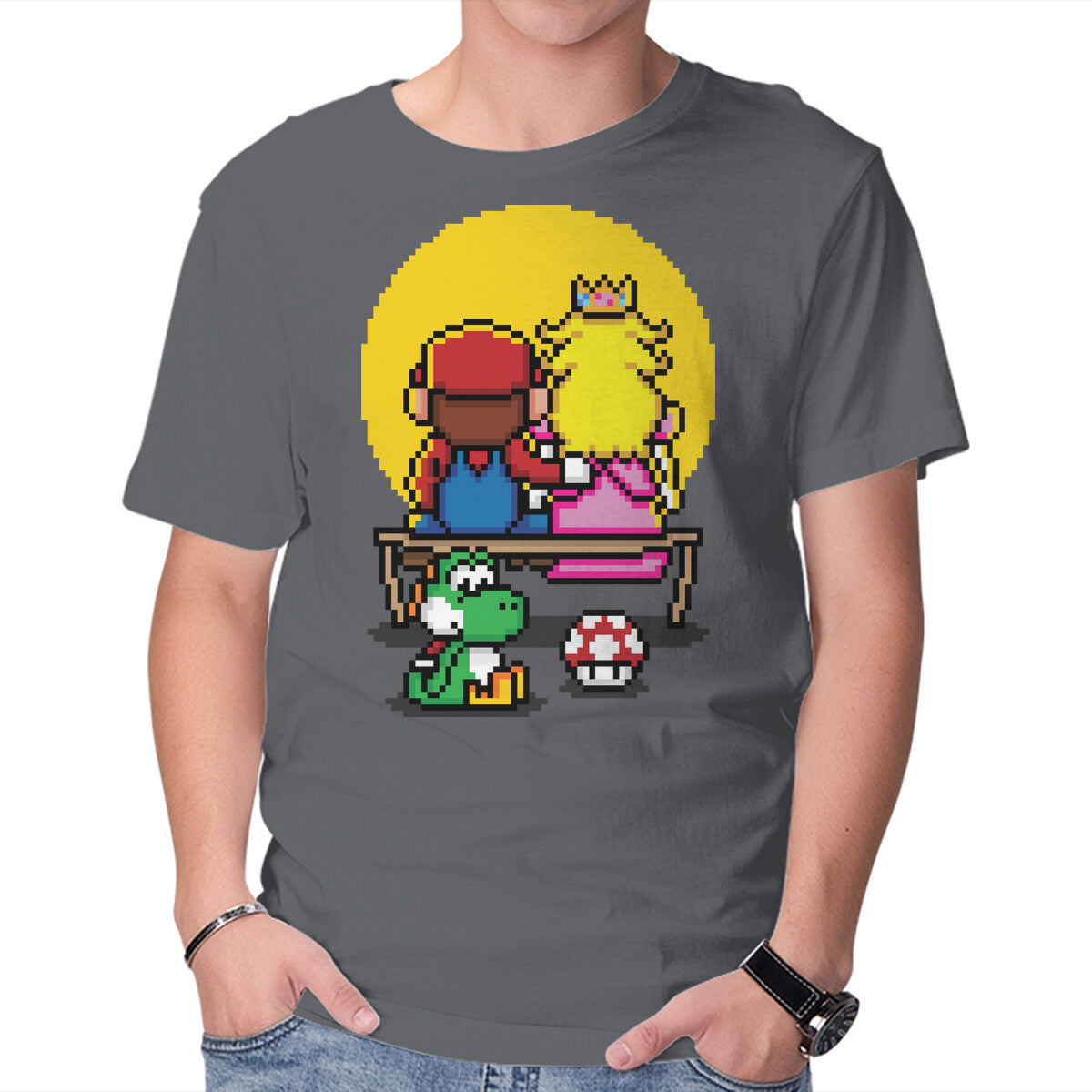 Pixel Love – Gaming Graphic T-Shirt in charcoal, product display