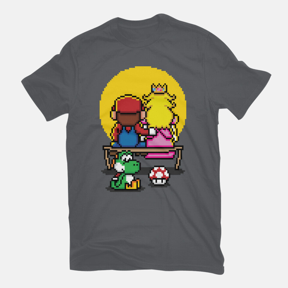 Pixel Love – Gaming Graphic T-Shirt in charcoal, flat-lay product view