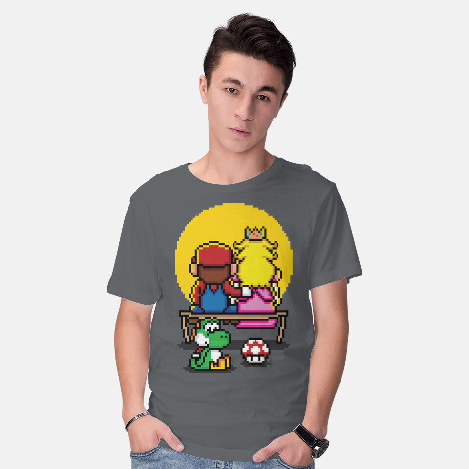 Model wearing charcoal Pixel Love – Gaming Graphic T-Shirt