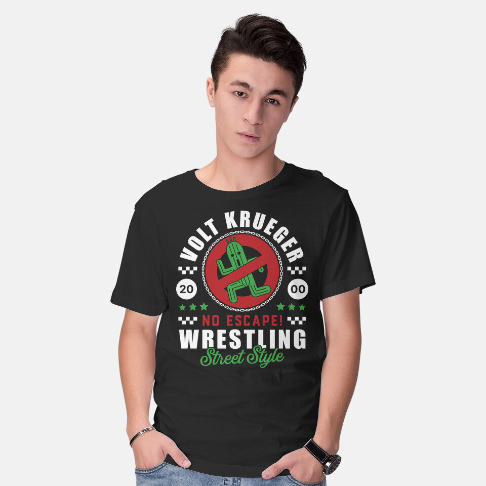 Model wearing black Volt Cactuar Emblem – Gaming Graphic T-Shirt