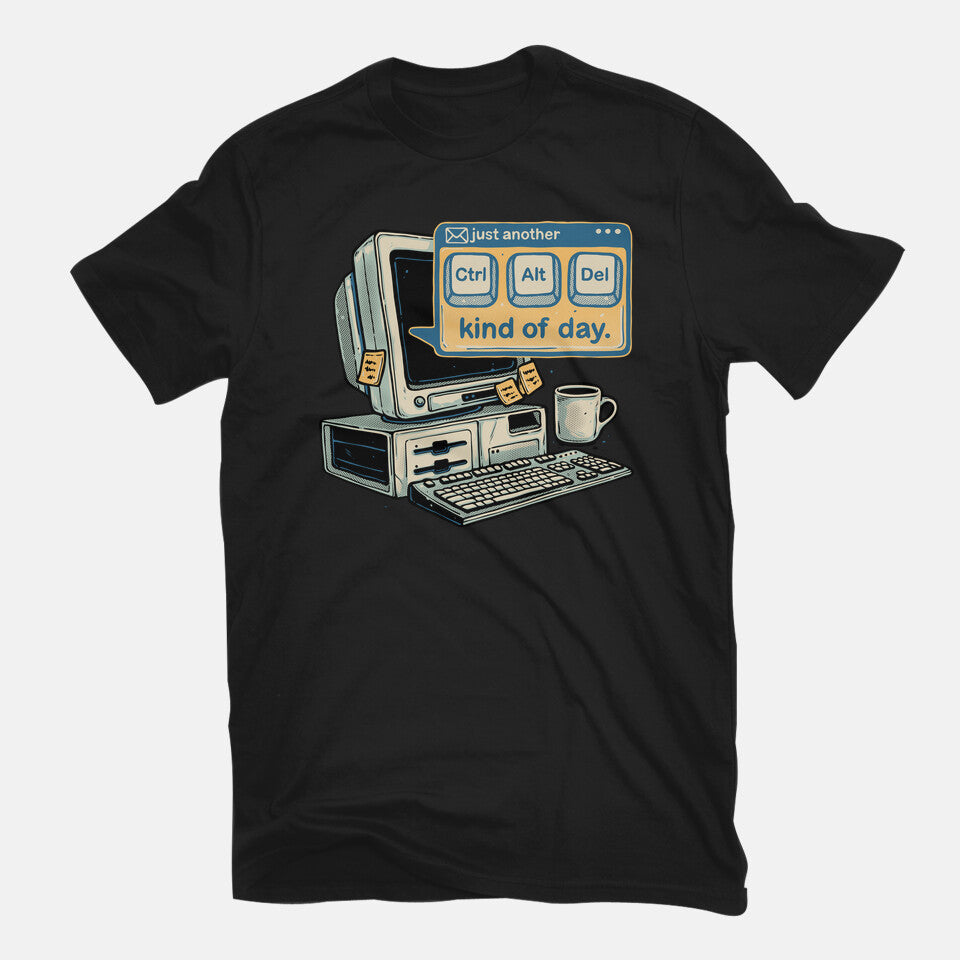 Just Another Day – Coffee Graphic T-Shirt in black, flat-lay product view