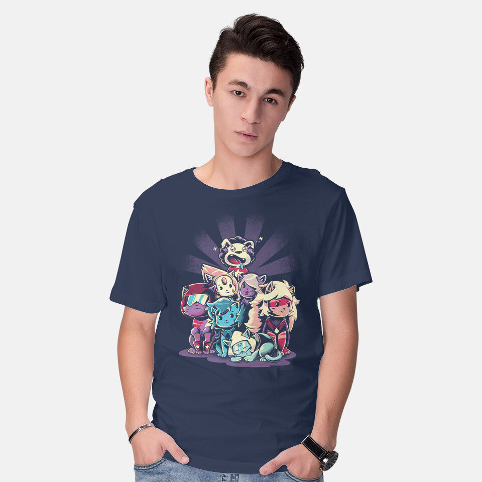 Model wearing navy Cute Gems Too – Fantasy Graphic T-Shirt