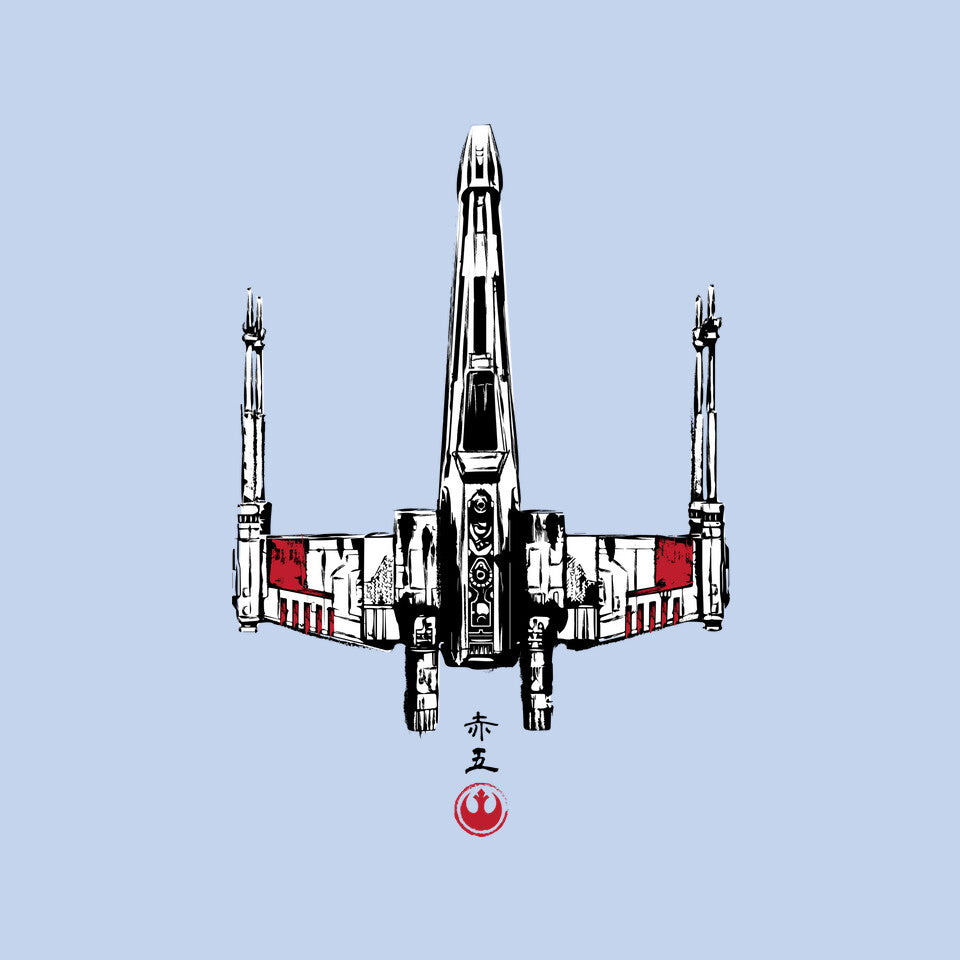 Red Five Sumi-e – Sci-Fi Graphic T-Shirt design artwork for blue graphic T-shirt
