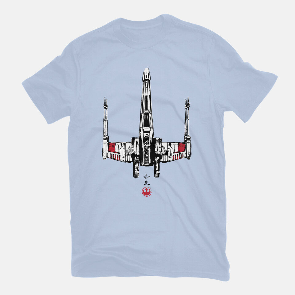 Red Five Sumi-e – Sci-Fi Graphic T-Shirt in blue, flat-lay product view