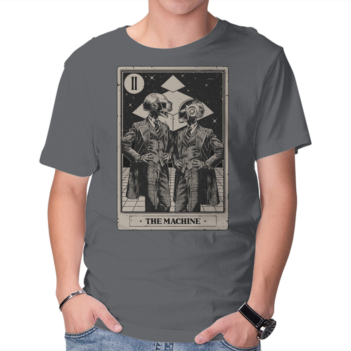 The Machine Tarot – Music Graphic T-Shirt in charcoal, product display