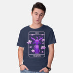 Model wearing navy The Mystic – Anime Graphic T-Shirt