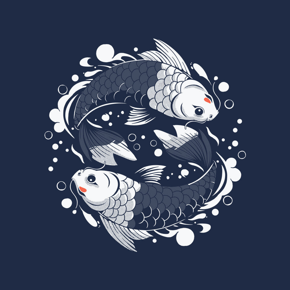 Two Carps – Animal Graphic T-Shirt design artwork for navy graphic T-shirt