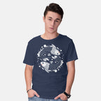 Model wearing navy Two Carps – Animal Graphic T-Shirt