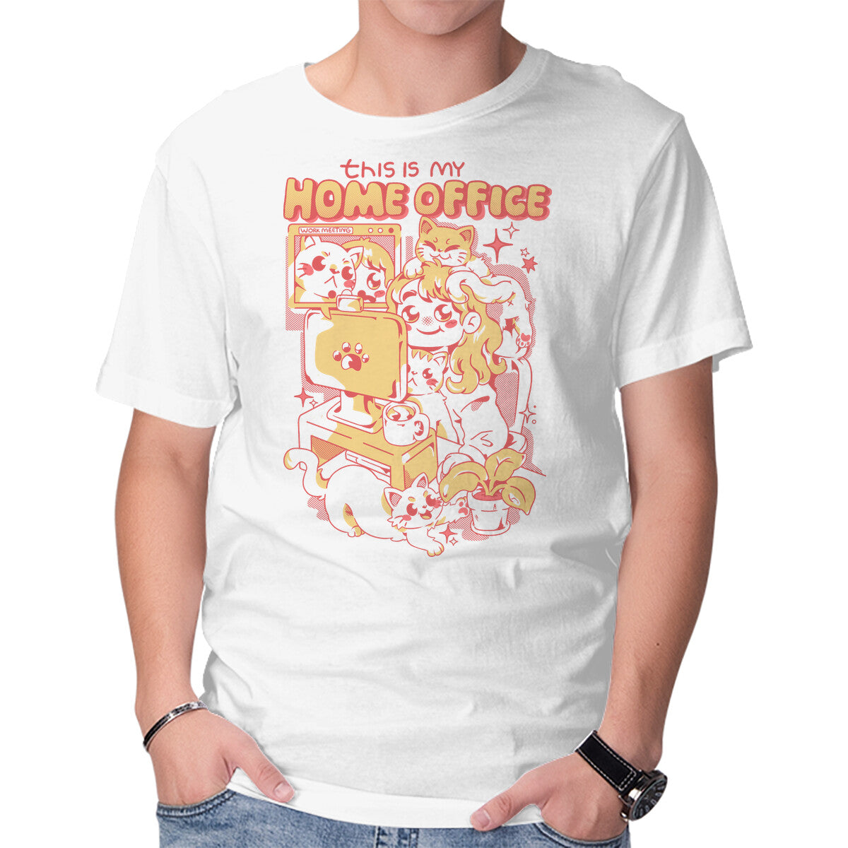 This Is My Home Office – Cat Graphic T-Shirt in white, product display
