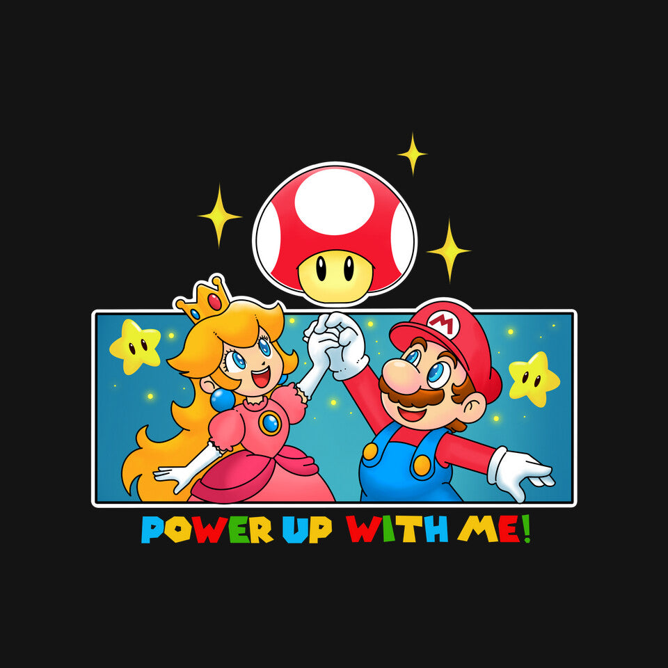 Power Up With Me – Gaming Graphic T-Shirt design artwork for black graphic T-shirt