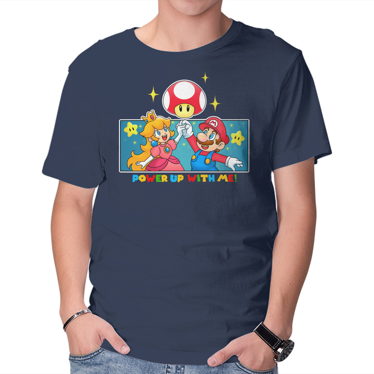 Power Up With Me – Gaming Graphic T-Shirt in navy, product display