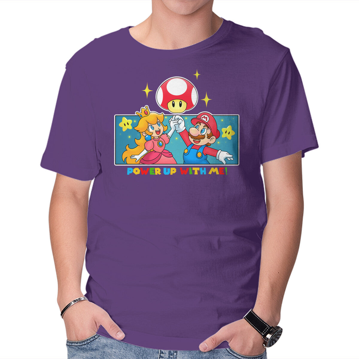 Power Up With Me – Gaming Graphic T-Shirt in purple, product display