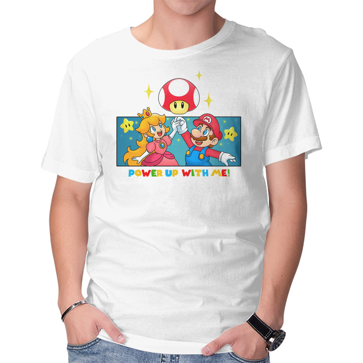 Power Up With Me – Gaming Graphic T-Shirt in white, product display