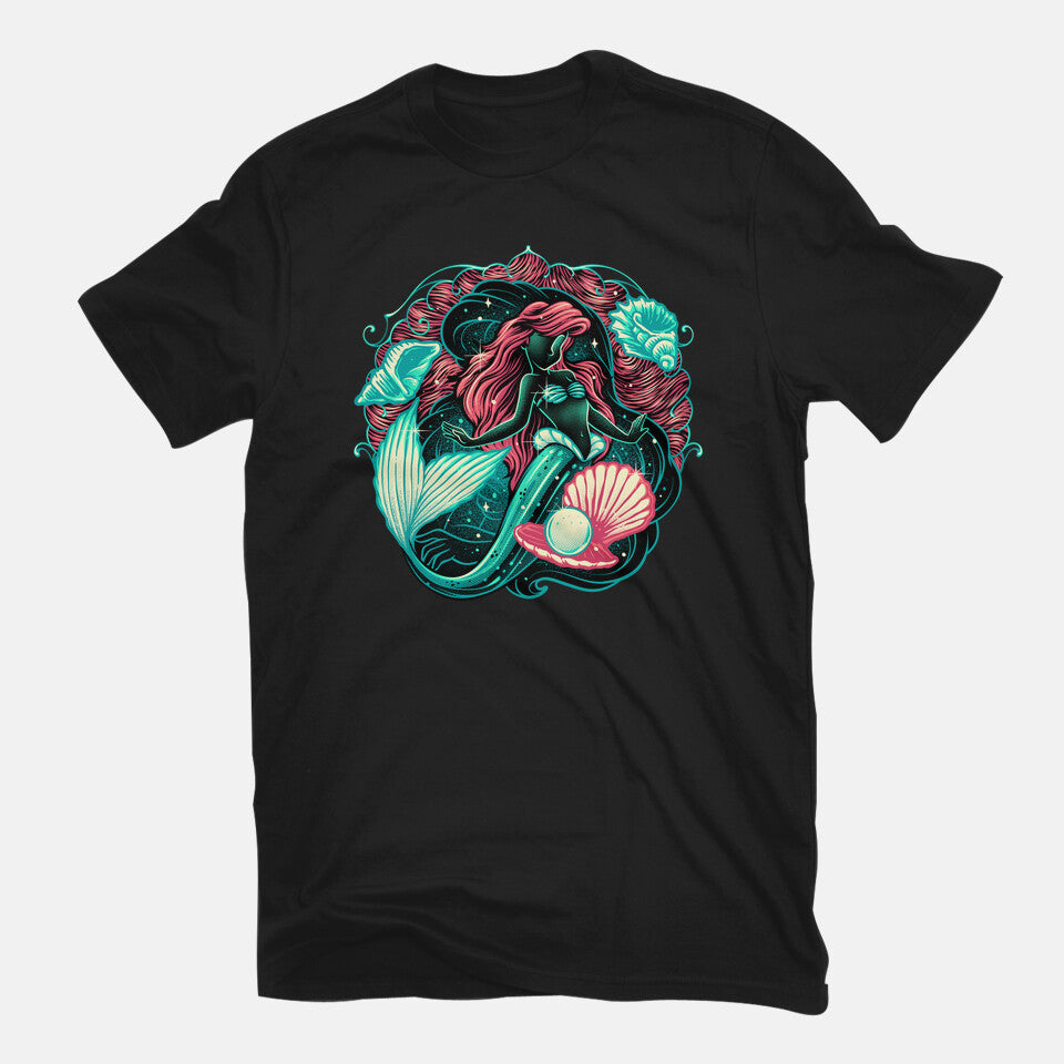 Under The Seas Of Stars – Fantasy Graphic T-Shirt in black, flat-lay product view