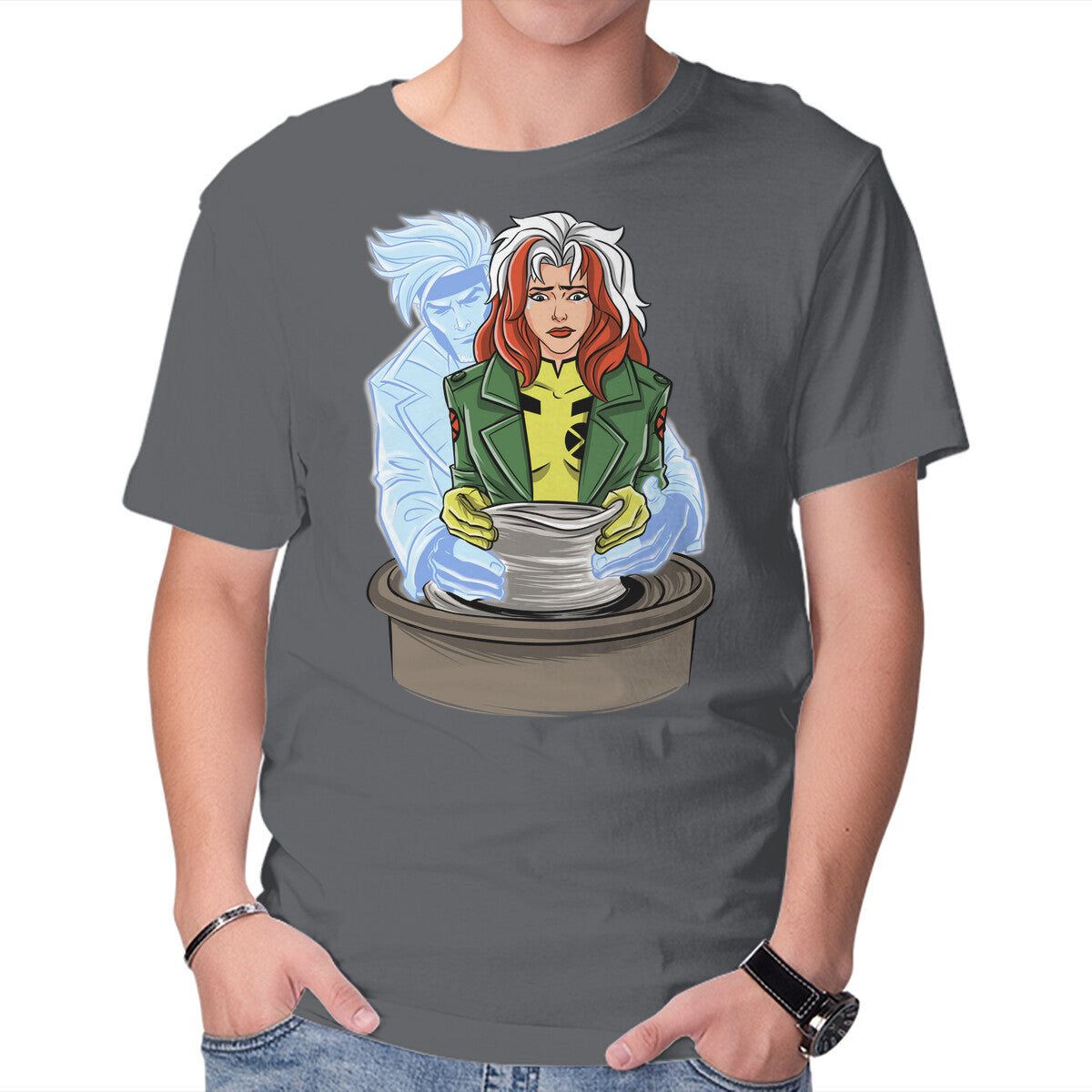 X-Ghost – Sci-Fi Graphic T-Shirt in charcoal, product display