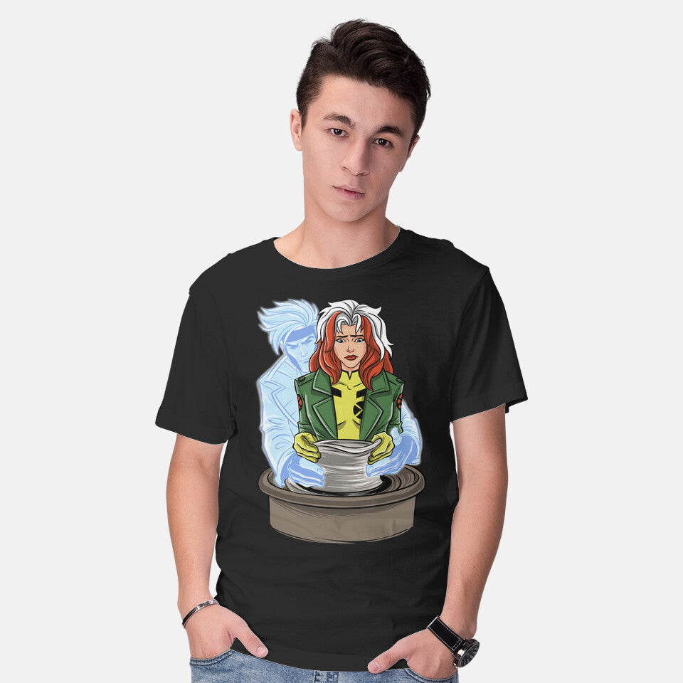Model wearing black X-Ghost – Sci-Fi Graphic T-Shirt