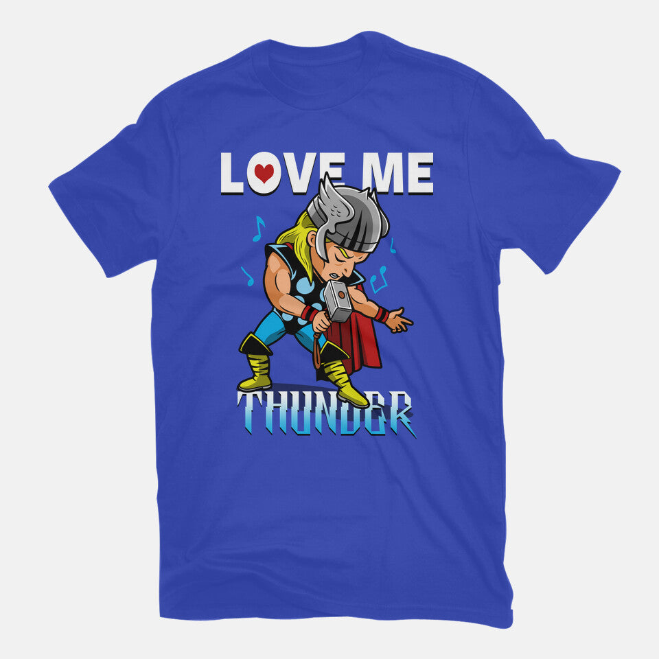 Love Me Thunder – Movie Graphic T-Shirt in royal blue, flat-lay product view