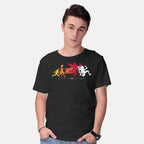 Model wearing black King Evolution – Anime Graphic T-Shirt
