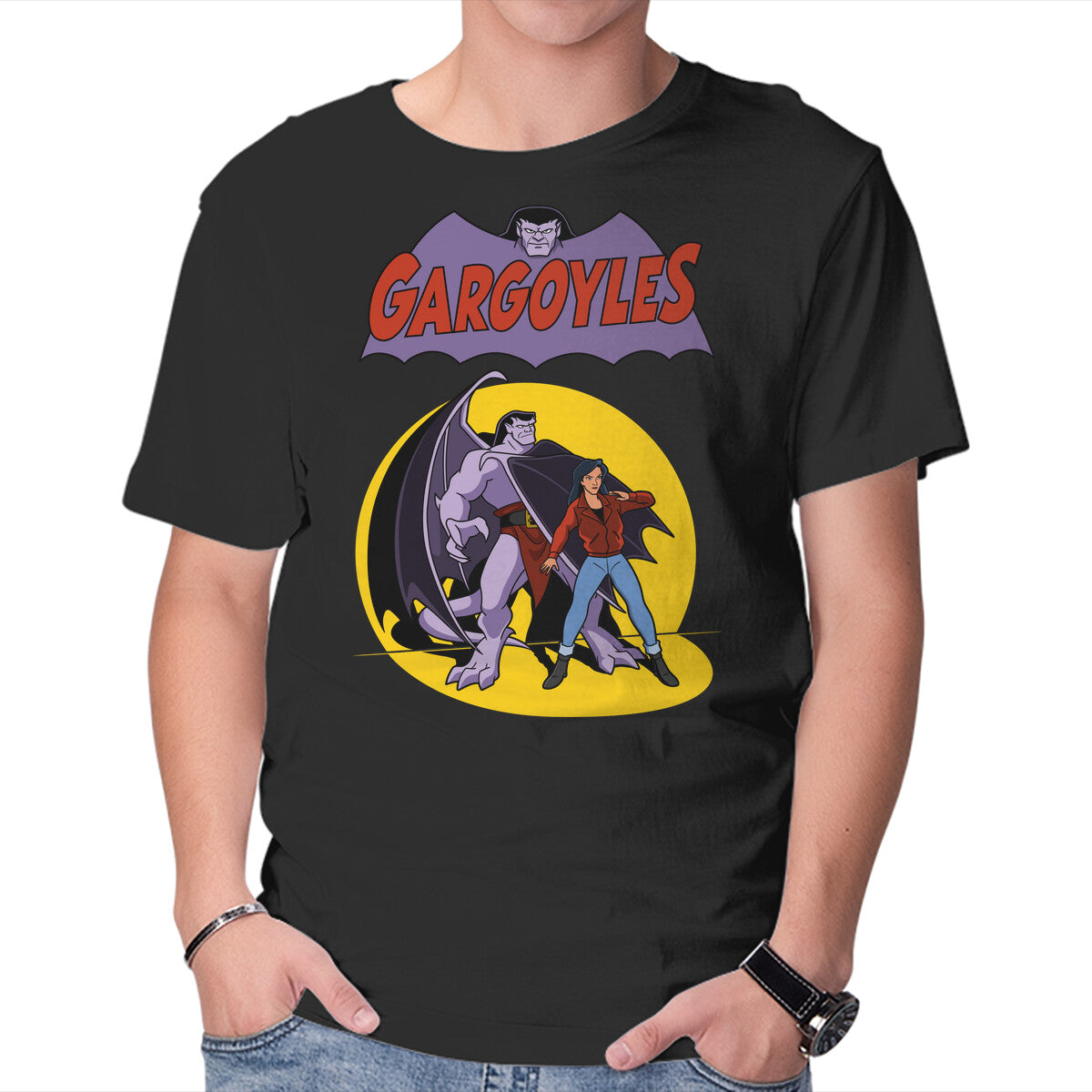 Gargoyles Cover – Sci-Fi Graphic T-Shirt in black, product display