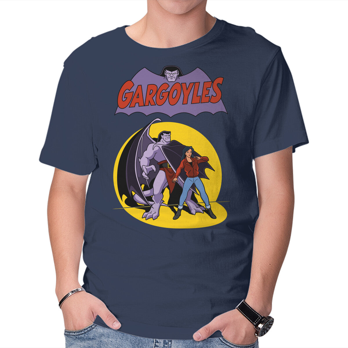 Gargoyles Cover – Sci-Fi Graphic T-Shirt in navy, product display
