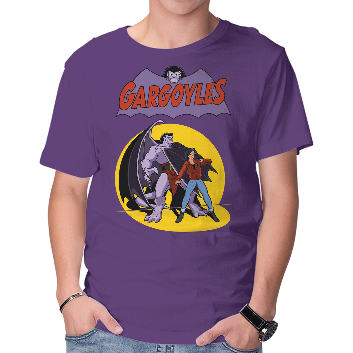 Gargoyles Cover – Sci-Fi Graphic T-Shirt in purple, product display