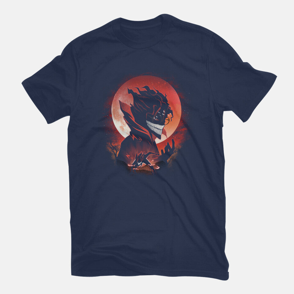 Okarun Night – Anime Graphic T-Shirt in navy, flat-lay product view