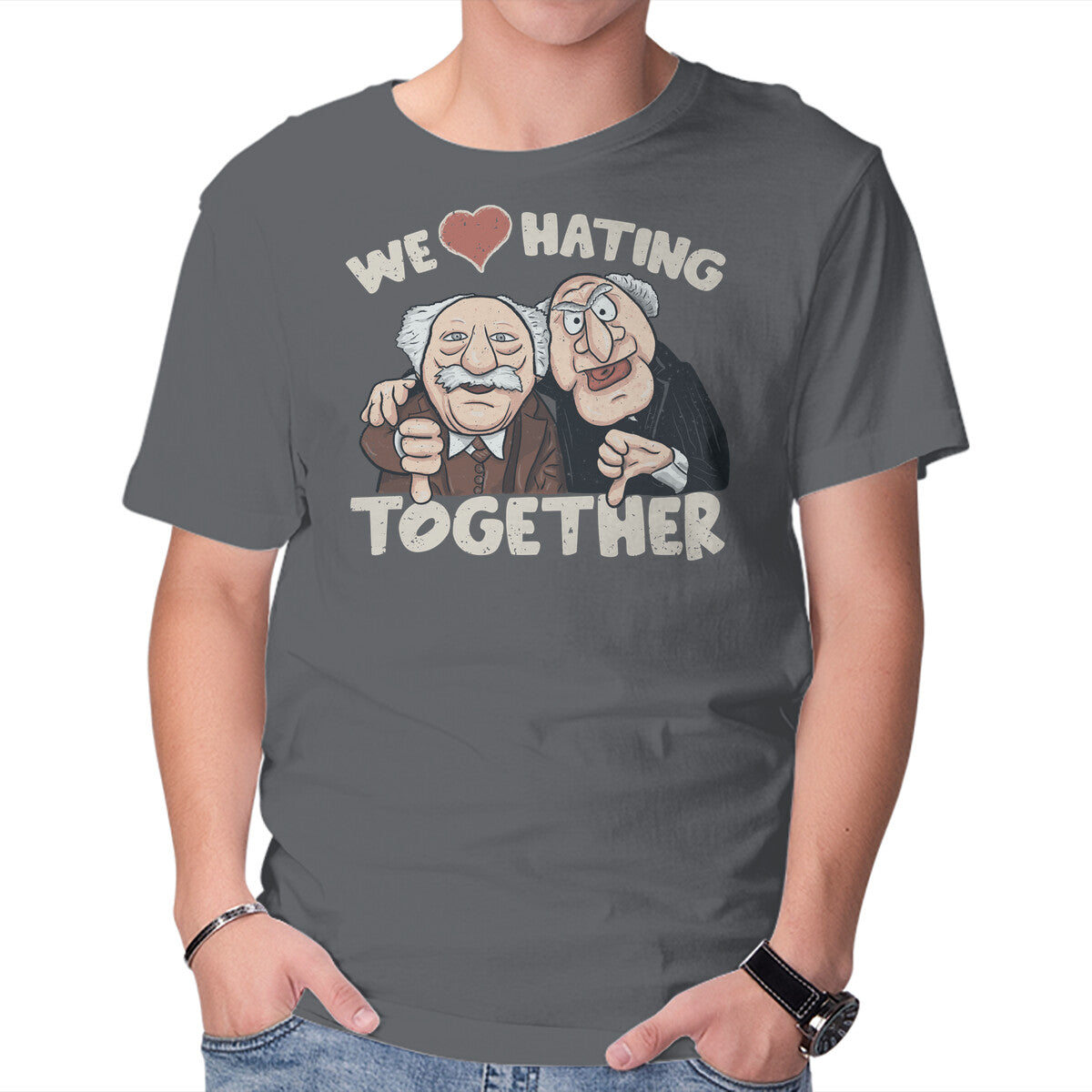 We Love Hating Together – Movie Graphic T-Shirt in charcoal, product display