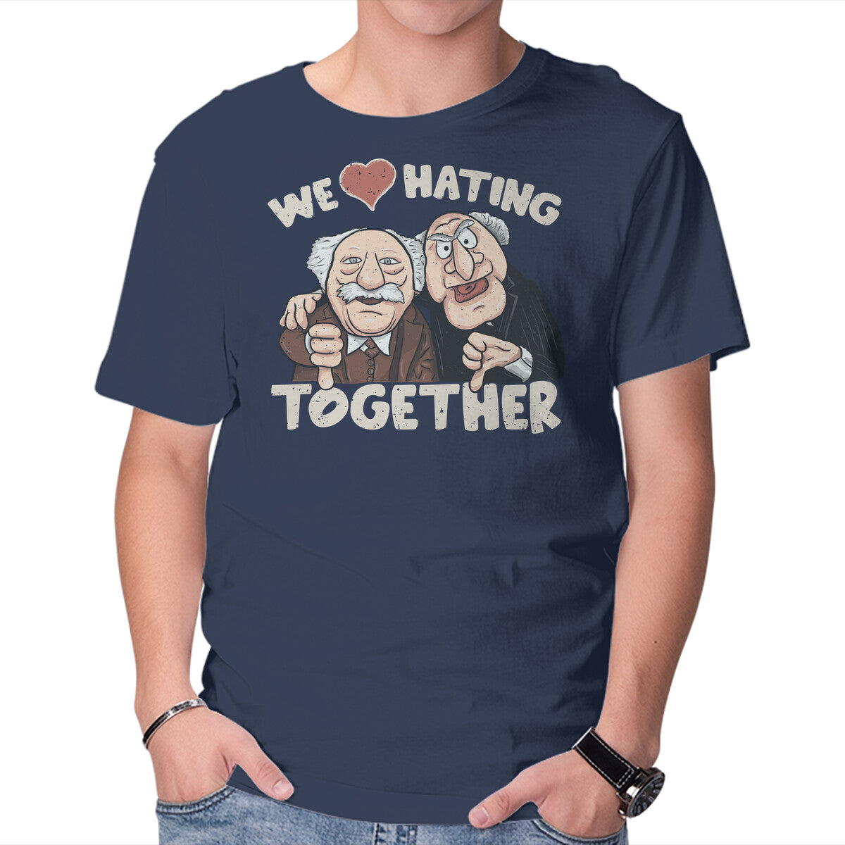 We Love Hating Together – Movie Graphic T-Shirt in navy, product display