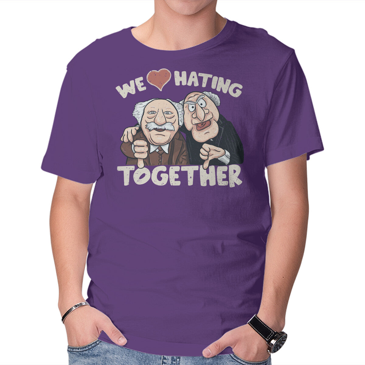 We Love Hating Together – Movie Graphic T-Shirt in purple, product display