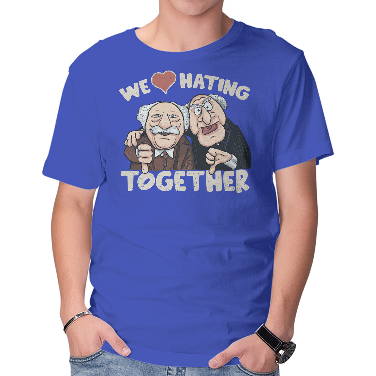 We Love Hating Together – Movie Graphic T-Shirt in royal blue, product display