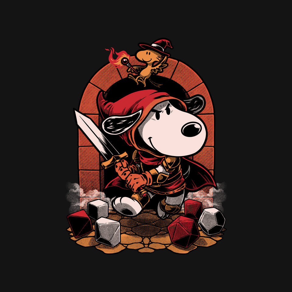 Beagle RPG Adventure – Fantasy Graphic T-Shirt design artwork for black graphic T-shirt