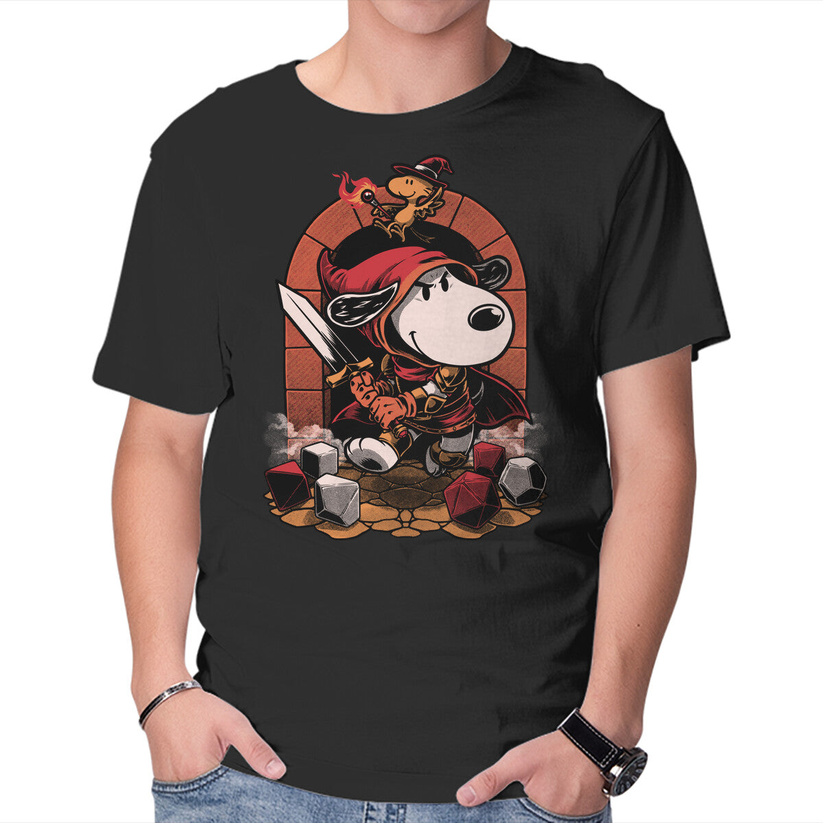 Beagle RPG Adventure – Fantasy Graphic T-Shirt in black, product display