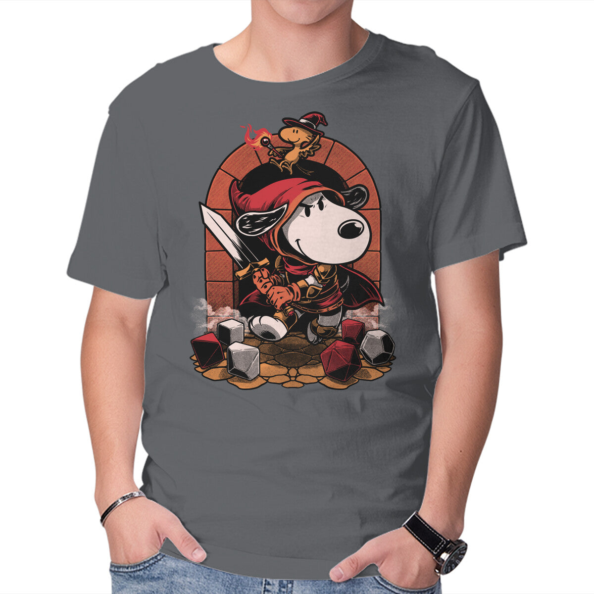 Beagle RPG Adventure – Fantasy Graphic T-Shirt in charcoal, product display