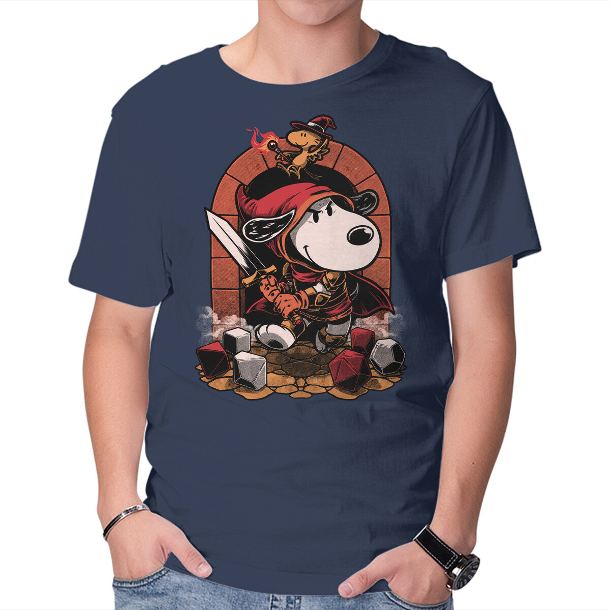 Beagle RPG Adventure – Fantasy Graphic T-Shirt in navy, product display