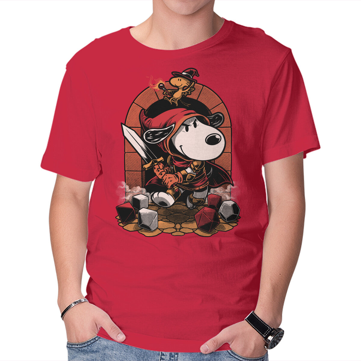 Beagle RPG Adventure – Fantasy Graphic T-Shirt in red, product display
