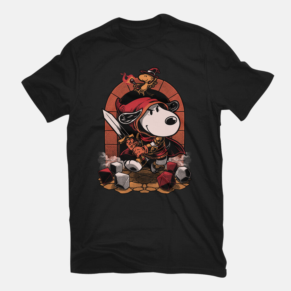 Beagle RPG Adventure – Fantasy Graphic T-Shirt in black, flat-lay product view