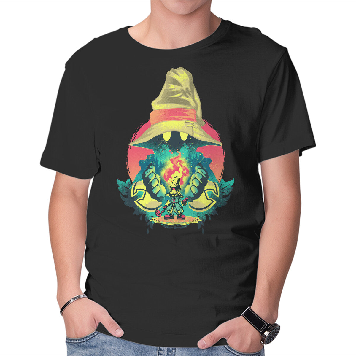 Black Mage Legend – Gaming Graphic T-Shirt in black, product display