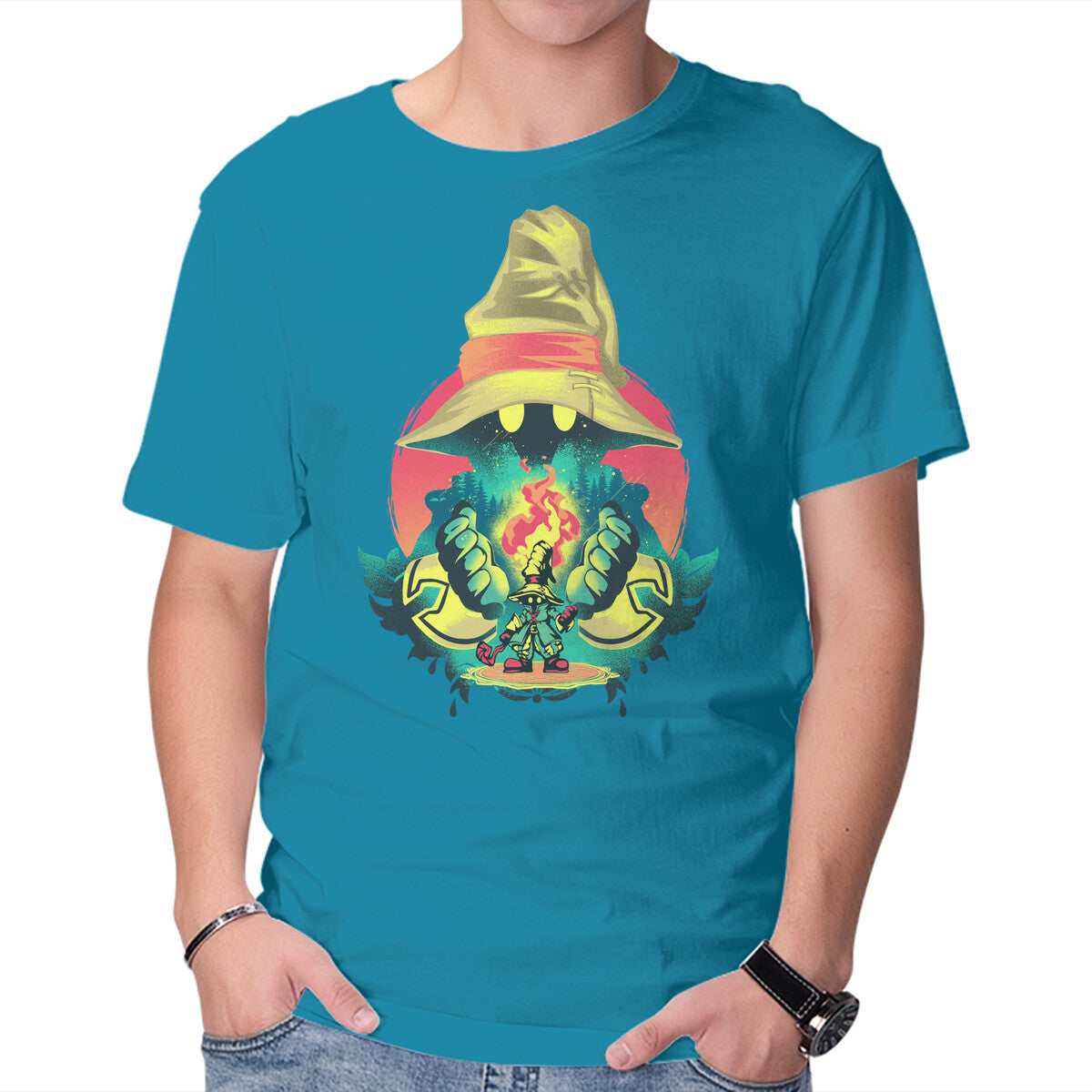 Black Mage Legend – Gaming Graphic T-Shirt in turquoise, product display