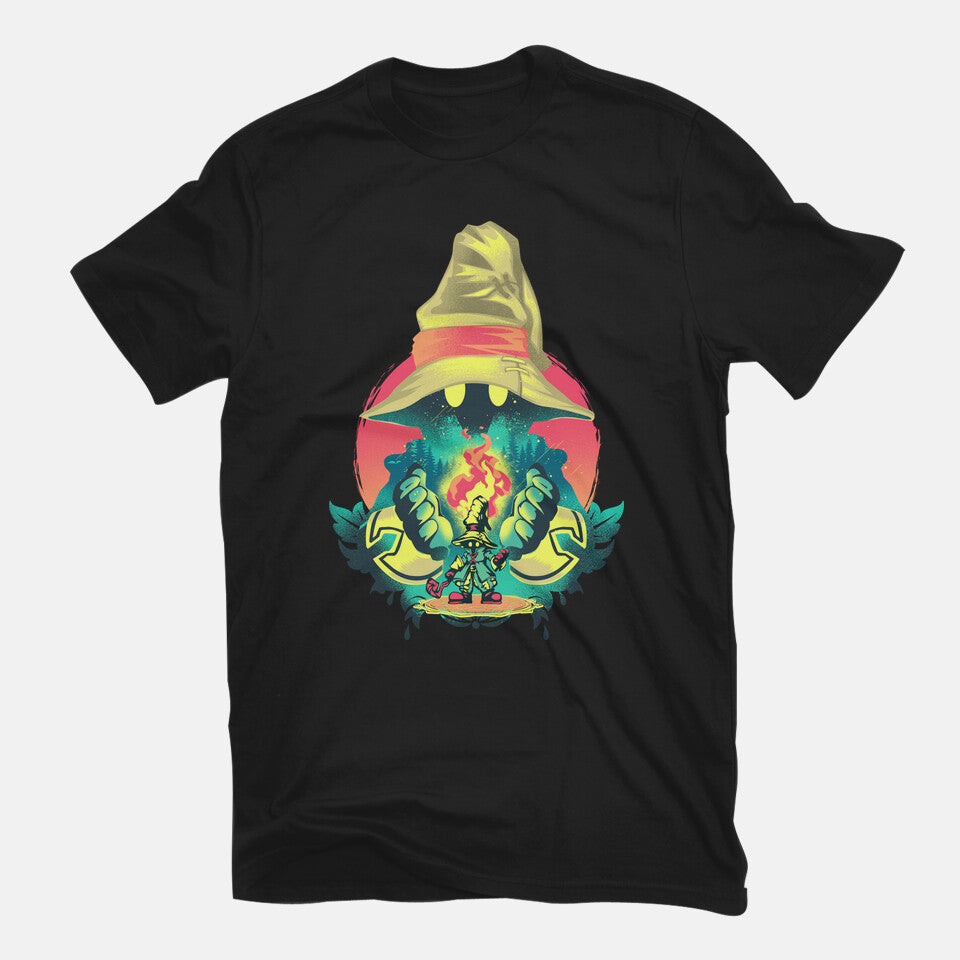 Black Mage Legend – Gaming Graphic T-Shirt in black, flat-lay product view