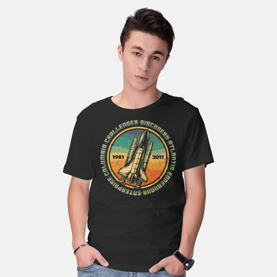 Model wearing black Through Hardship To The Stars Graphic T-Shirt