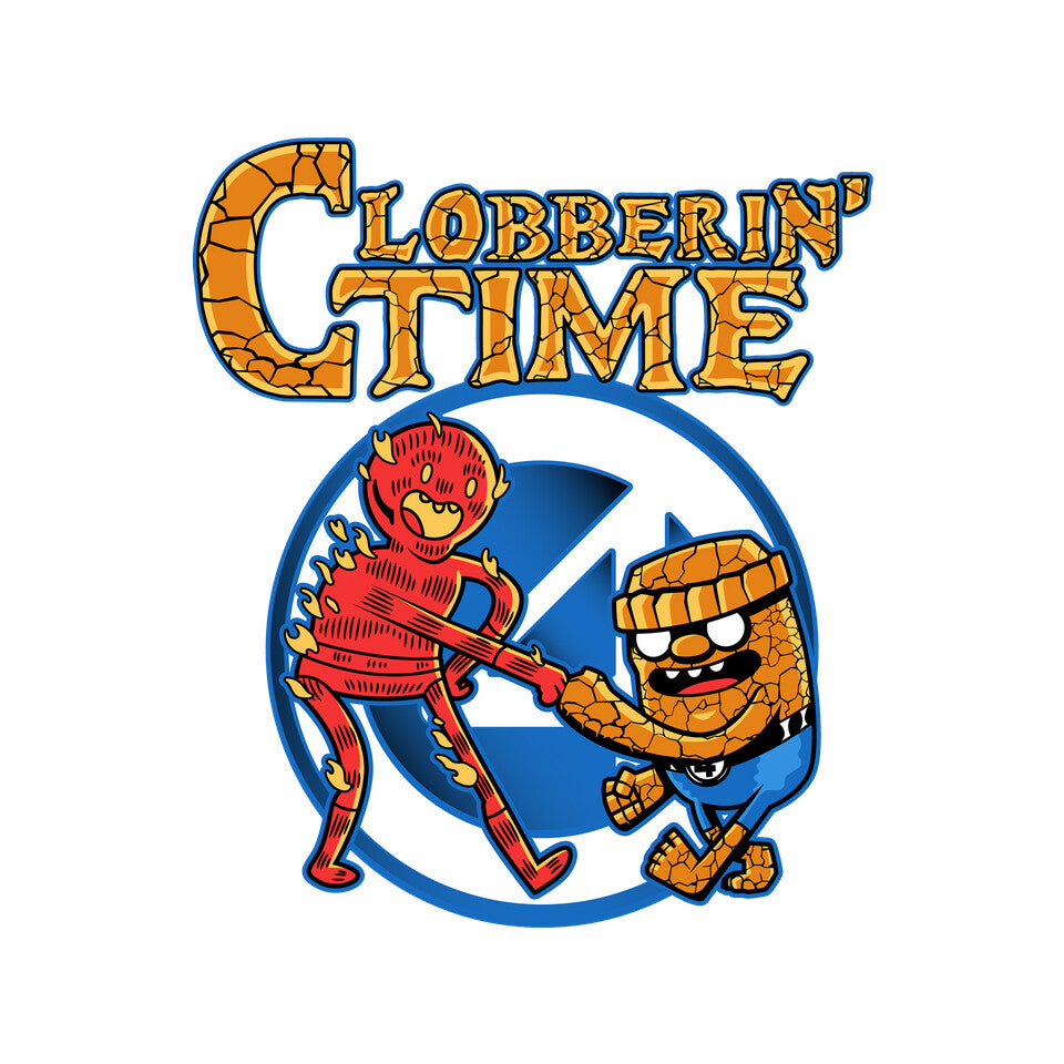 Clobberin Time – Fantasy Graphic T-Shirt design artwork for white graphic T-shirt