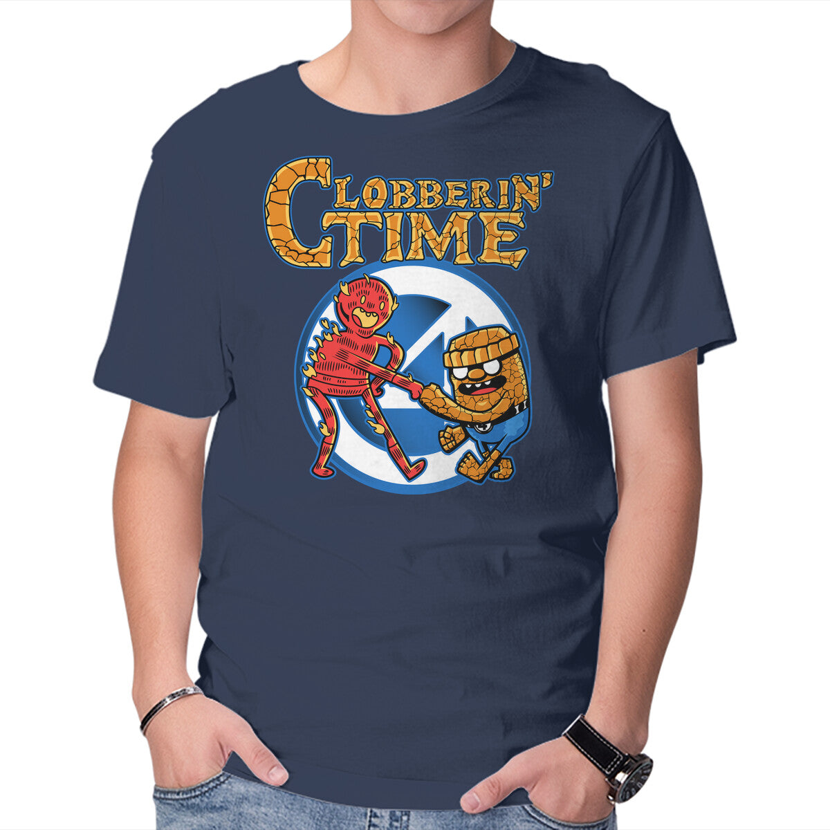 Clobberin Time – Fantasy Graphic T-Shirt in navy, product display