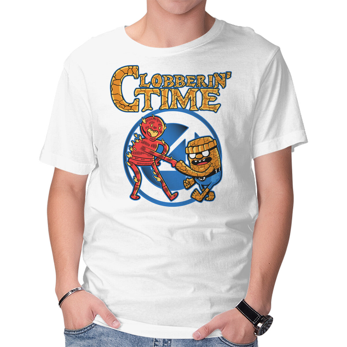 Clobberin Time – Fantasy Graphic T-Shirt in white, product display