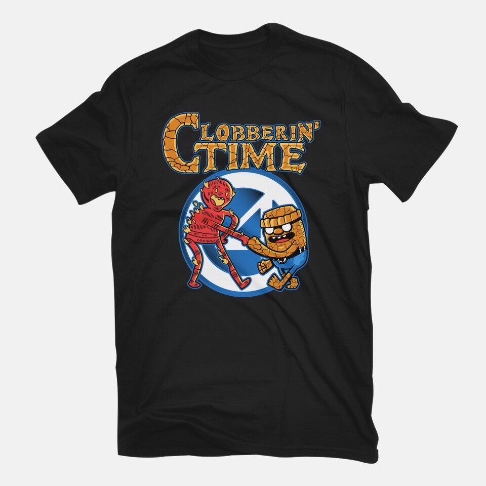 Clobberin Time – Fantasy Graphic T-Shirt in black, flat-lay product view