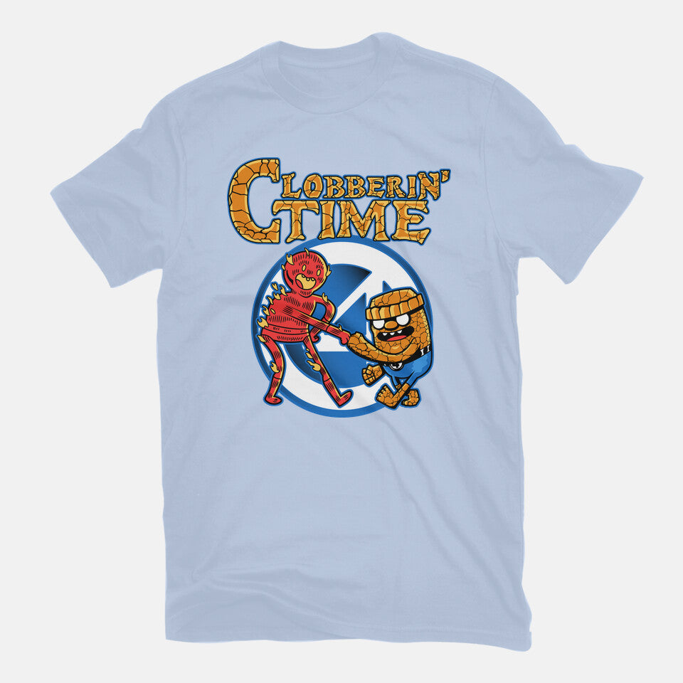 Clobberin Time – Fantasy Graphic T-Shirt in blue, flat-lay product view