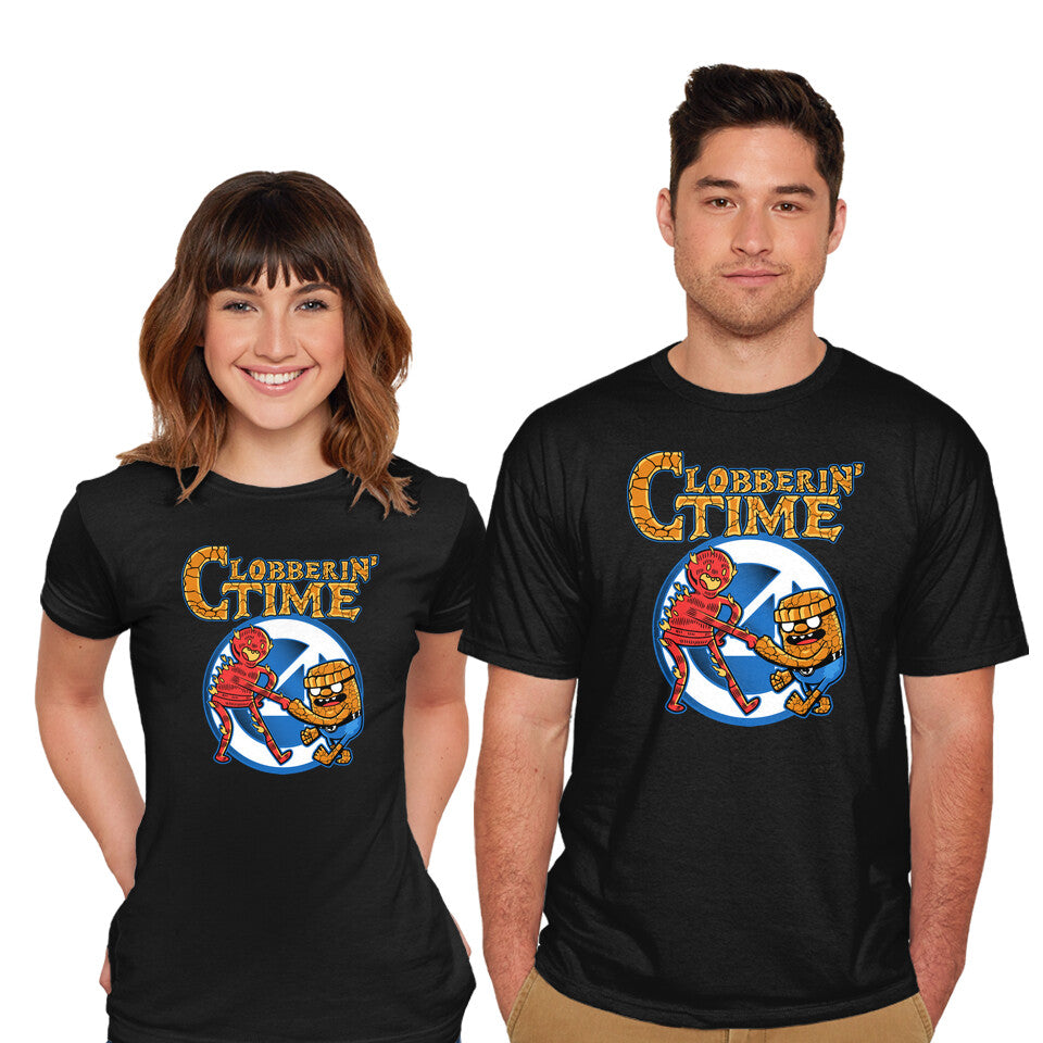 Model wearing black Clobberin Time – Fantasy Graphic T-Shirt