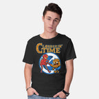 Model wearing black Clobberin Time – Fantasy Graphic T-Shirt