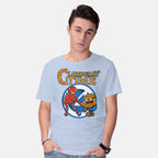 Model wearing blue Clobberin Time – Fantasy Graphic T-Shirt