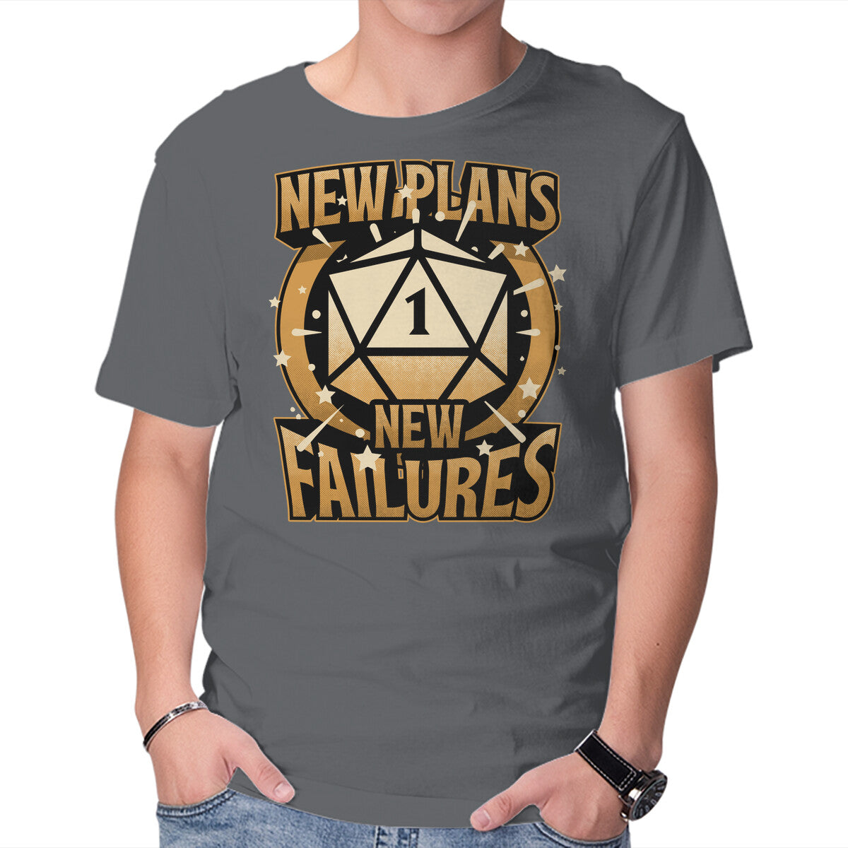 RPG Plan Failure – Gaming Graphic T-Shirt in charcoal, product display